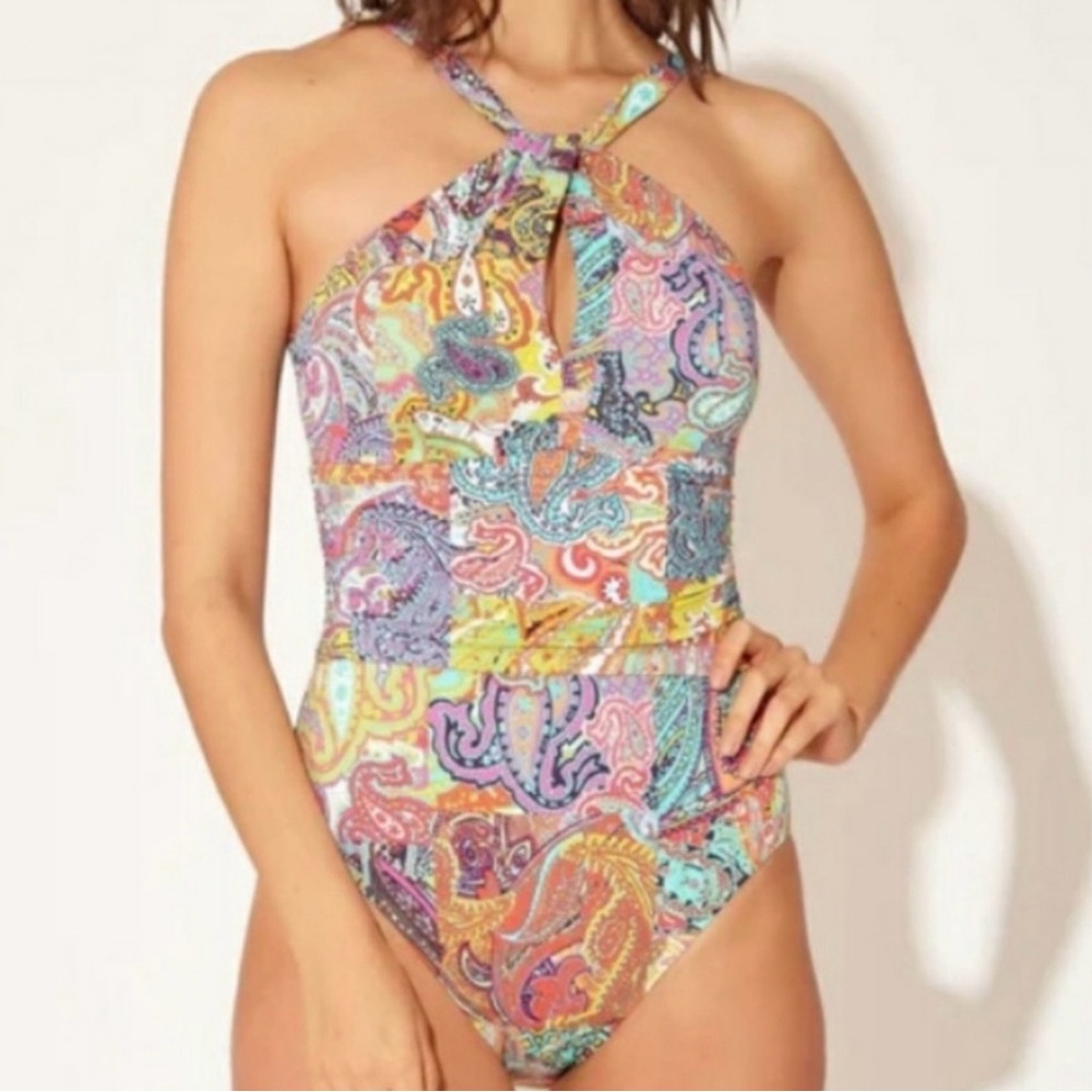 Bleu Rod Beattie NWT Bohemian Paradise Twist Paisley One Piece Swimsuit Size 8
